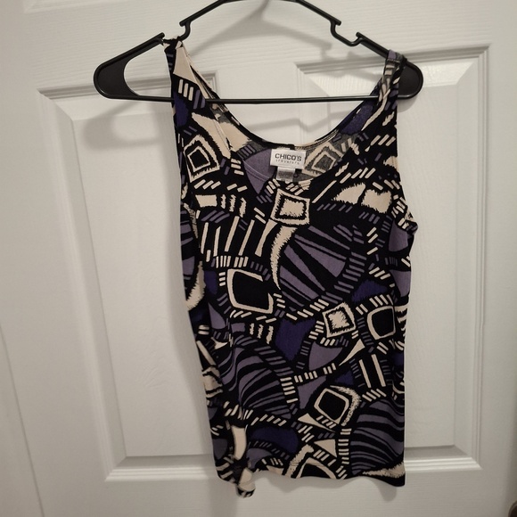 Chico's Travelers Sz 1 Medium Black Gray Geometric Sleeveless Tank Top - Picture 1 of 7